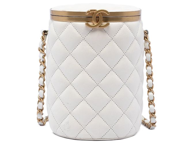 Bolso Chanel Crown Box de piel de cordero acolchado blanco Small