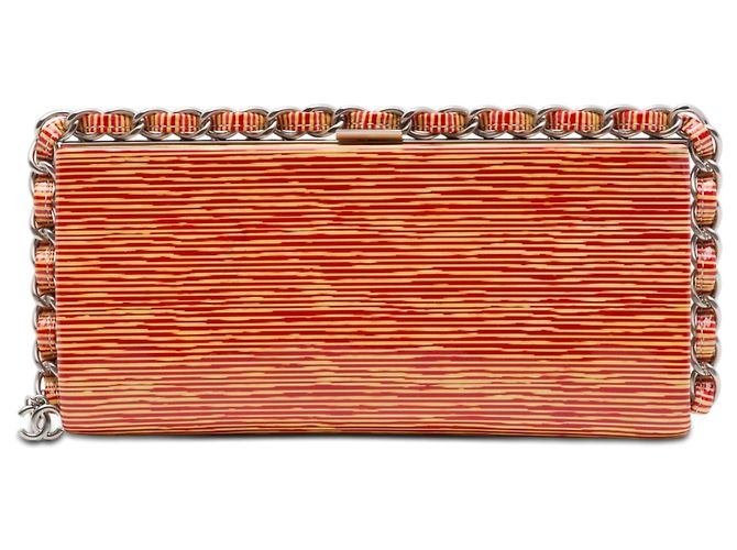 Clutch Chanel Red CC Patent Striped Chain Around