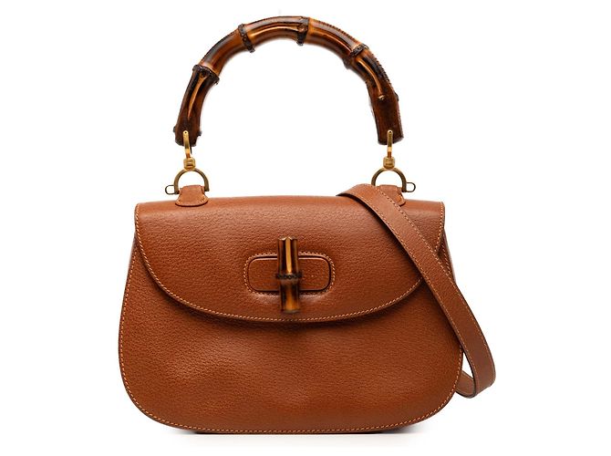 Gucci Couro de bezerro granulado marrom Bamboo Night