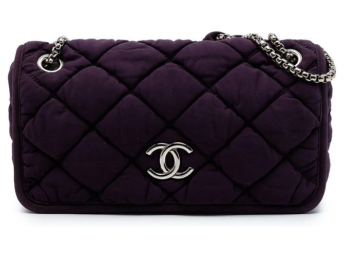 Chanel Purple Small Quilted Nylon Bubble Flap Roxo
