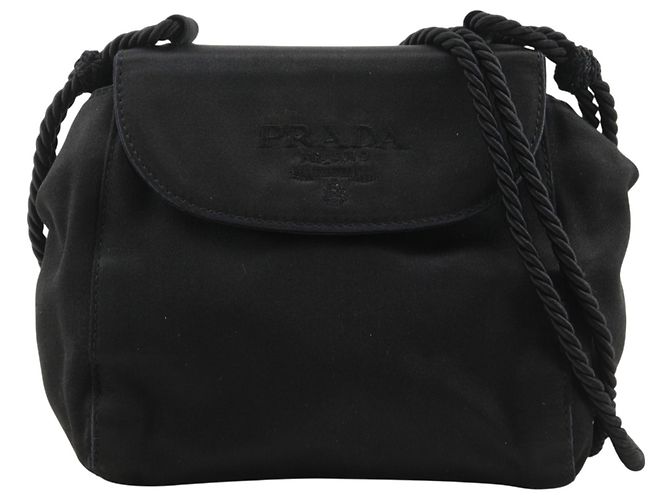 Borsa a tracolla Prada in raso nero con logo e frange