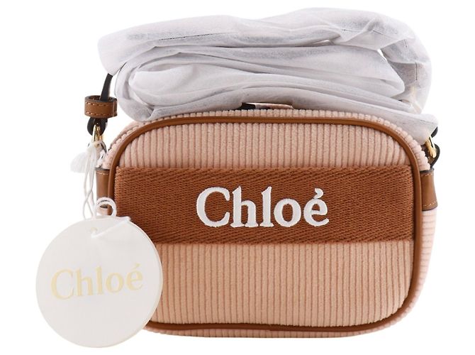 Bolsa Camera Chloé em veludo cotelê rosa