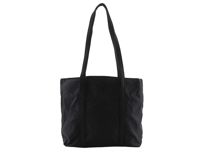 Prada Logo Bestickte Tote Bag Schwarz