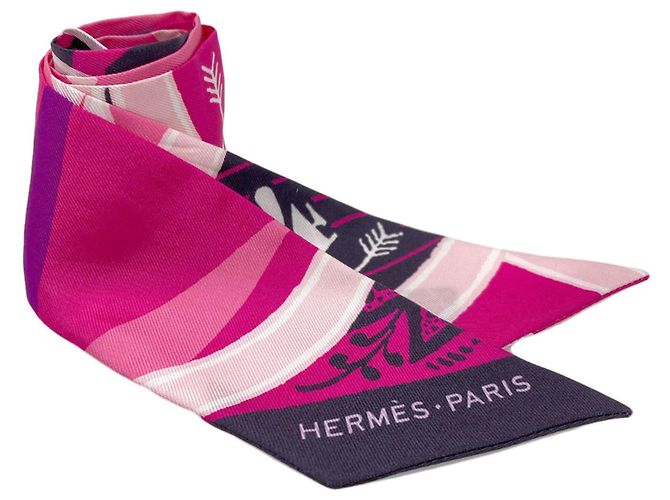 Hermès Lenço de seda Twilly Hermes Rosa