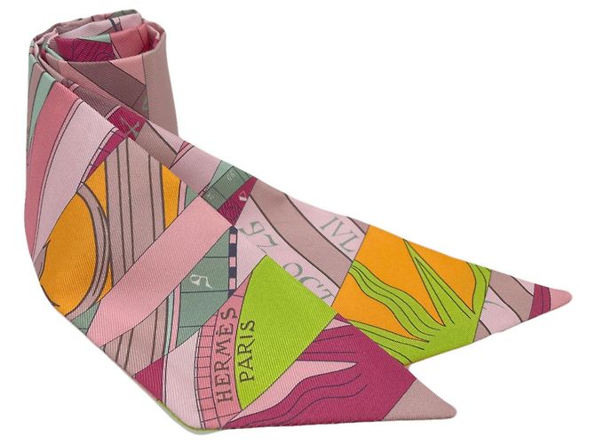 Hermès Lenço de seda Twilly Hermes Rosa