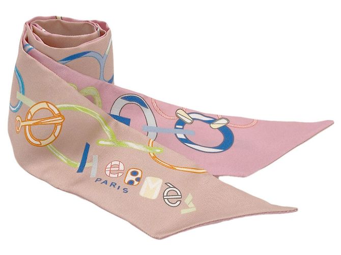 Hermès Lenço de seda Twilly Hermes Rosa Bege