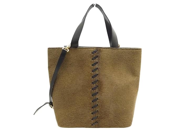 NEUF VINTAGE SAC A MAIN YVES SAINT LAURENT CABAS POULAIN BANDOULIERE BAG Marron 