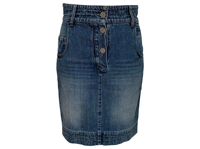 Timeless Mini saia jeans de cintura alta Chanel em algodão azul