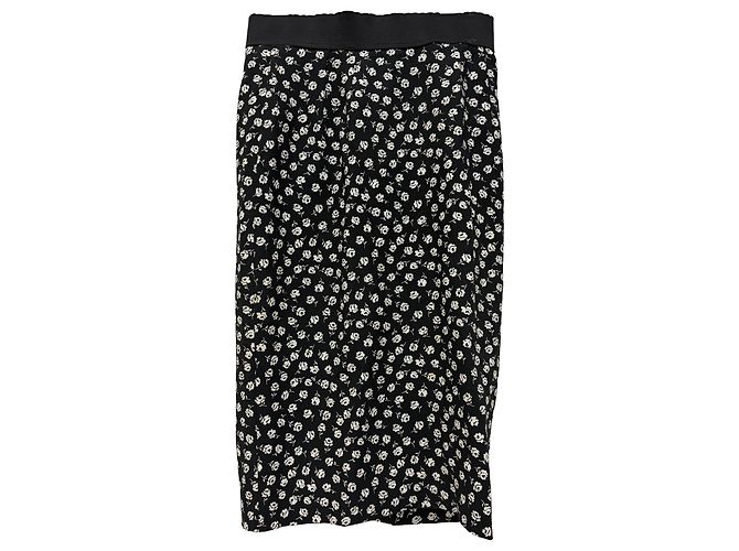 Gonna midi con stampa floreale Dolce & Gabbana in viscosa nera Nero