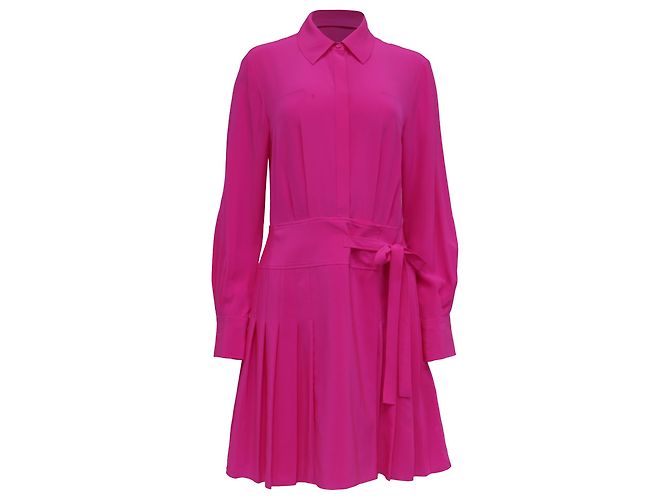 Abito camicia plissé a maniche lunghe in seta rosa Jason Wu Marrone