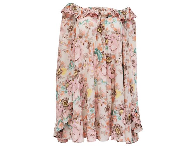 Chloé Mini-Kleid mit Rüschen aus Seide mit Blumenprint