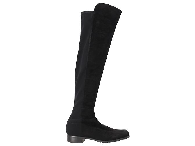 Botas de cano alto Stuart Weitzman em camurça preta Preto