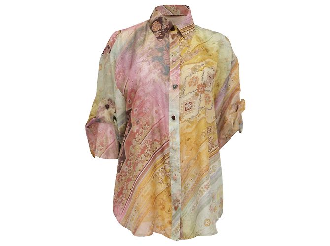 Zimmermann Tallow Relaxed Button-Up Hemd aus mehrfarbiger Seide Mehrfarben