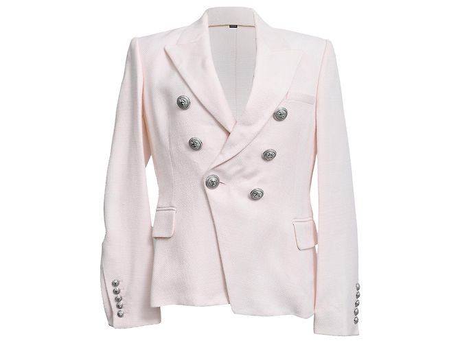 Balmain Double-Breasted Blazer in Light Pink Viscose