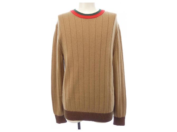 Gucci Web Stripe Camel Wool Sweater Brown