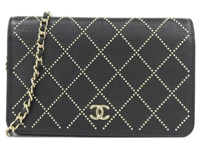 Chanel AP0023 Black Leather Chain Wallet Noir