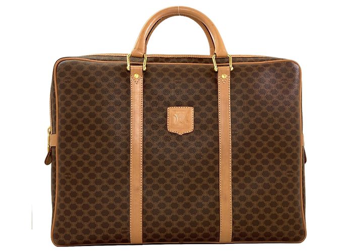 Céline Celine Macadam Pattern Leather Briefcase Brown