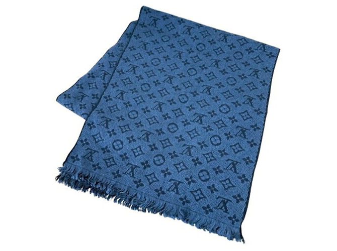 Stola in lana classica Monogram Louis Vuitton Blu navy