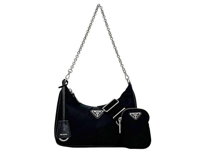 Bolsa de ombro em nylon preto Prada