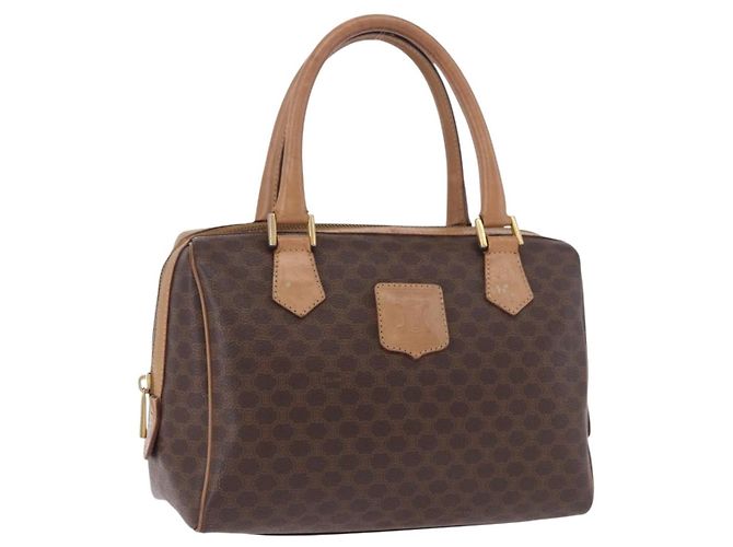 Céline Bolsa CELINE Macadam Canvas PVC Couro Marrom Ouro Auth 187773A Dourado