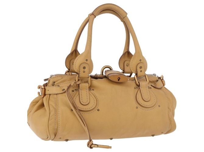 Chloé Bolsa Chloe Paddington de Couro Bege Ouro Prata Auth am11920V Dourado