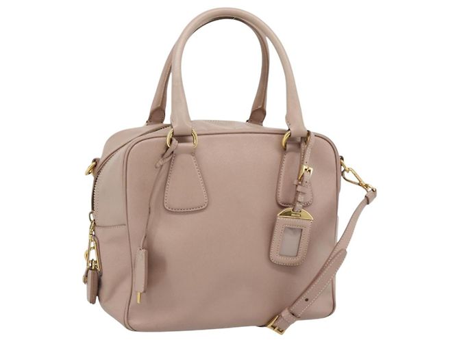 PRADA Hand Bag Saffiano leather 2way Pink Gold Auth 186328A Golden