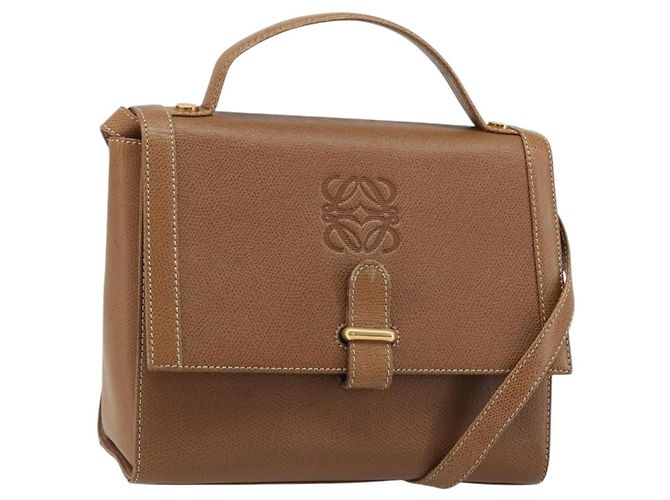 Borsa a Spalla LOEWE Anagram in Pelle 2way Marrone Oro Auth 186112 D'oro