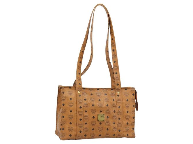 Borsa Tote MCM Vicetos Logogram PVC Pelle Marrone Oro Auth 187348 D'oro