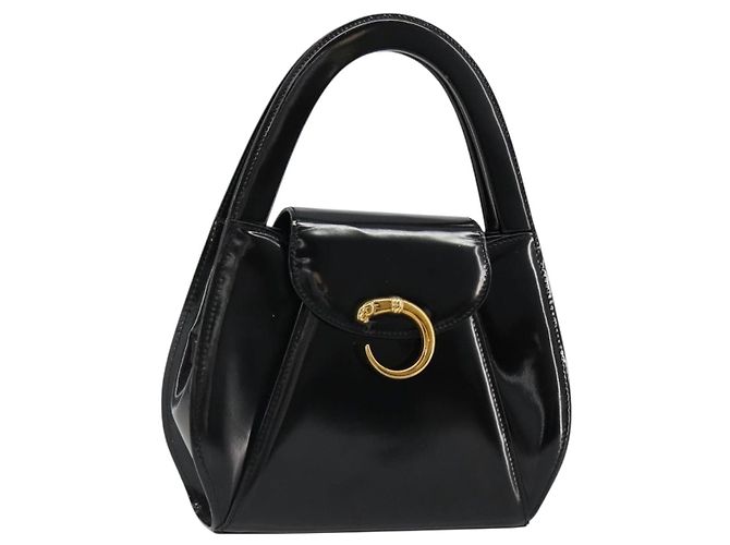 CARTIER PANTHERE Handtasche Lackleder Schwarz Silber Auth 186858A