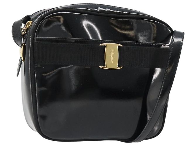 Borsa a tracolla Salvatore Ferragamo in pelle vernice nera e oro Auth BA13465 Nero D'oro