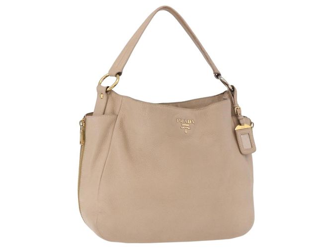 Sac à main PRADA Vittero Dino Leather Beige Or Auth 187572A Doré