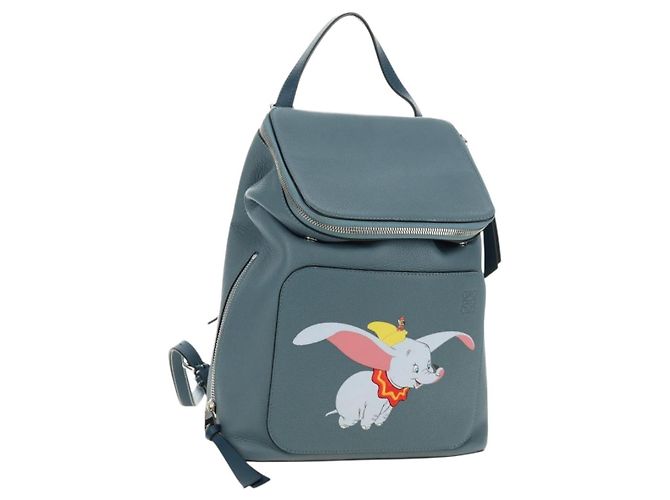 Mochila LOEWE Dumbo Goya Disney Collaboration em couro azul prata Auth 185303SAM