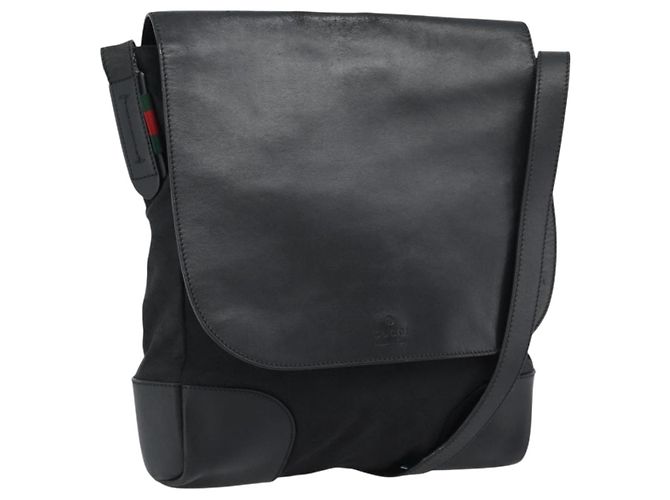 Borsa a tracolla GUCCI GG Canvas Web Sherry Line Nera Argento Rosso 322077 Auth ka4834 Nero