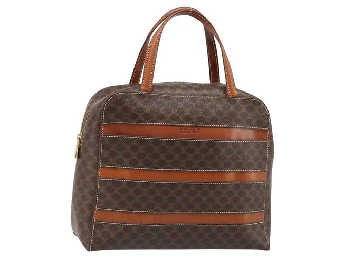 Céline Bolsa CELINE Macadam Canvas PVC Couro Marrom Ouro Auth 186813 Dourado