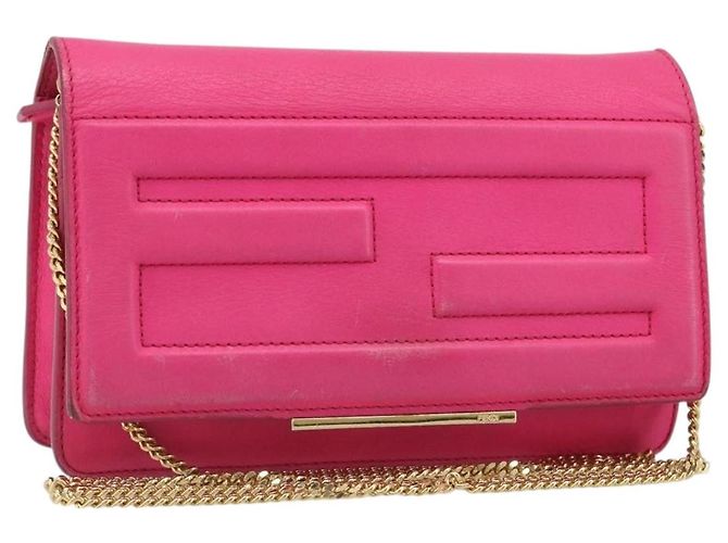 Bolsa de Ombro com Corrente FENDI em Couro Rosa Ouro Auth ka4836A