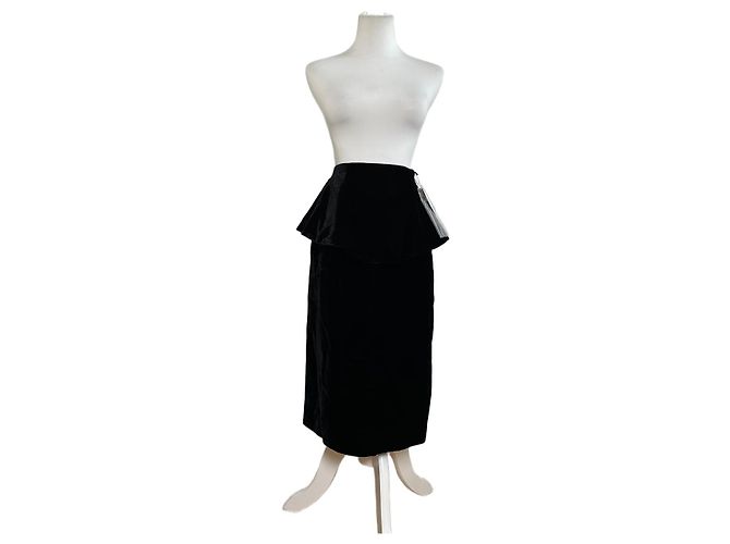 Gonna in velluto con bottoni a pressione vintage Dior nera argento Nero