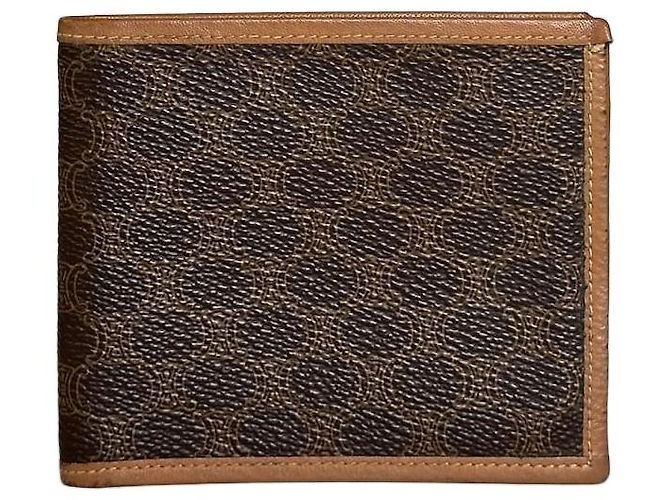 Triomphe Céline Vintage Celine Coated Canvas Wallet Brown Tan Gold