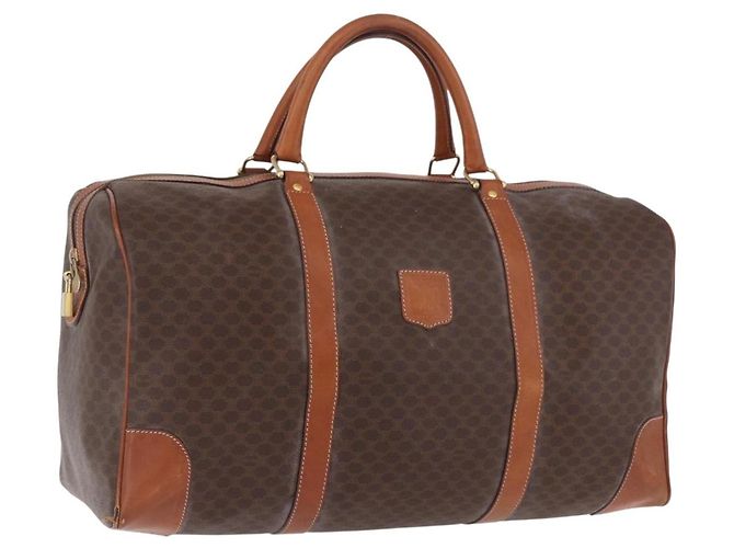 Céline Bolsa Boston CELINE Macadam Canvas PVC Couro Marrom Ouro Auth 185992 Dourado