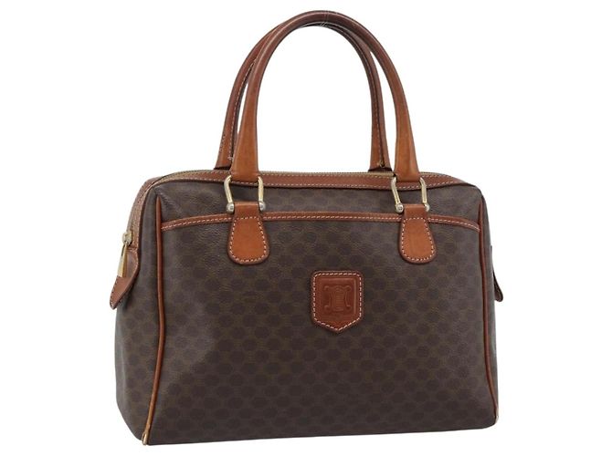 Céline CELINE Macadam Canvas Handtasche PVC Leder Braun Gold Auth 187100 Golden