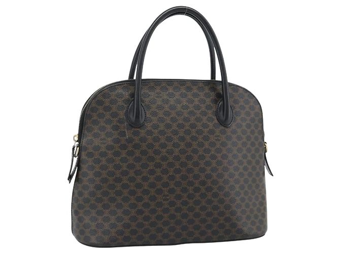 Céline Borsa CELINE Macadam Canvas PVC Pelle Nera Oro Auth 187503A Nero D'oro
