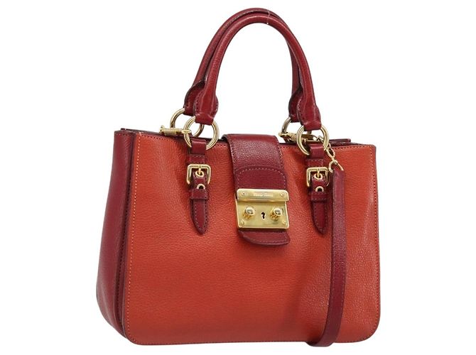 Borsa Miu Miu Ready Lock in pelle 2way Arancione Rosso Oro Auth am11916A D'oro
