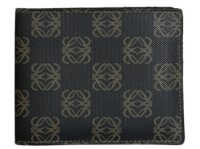 Vintage Loewe Canvas Leather Wallet Black Beige Gold