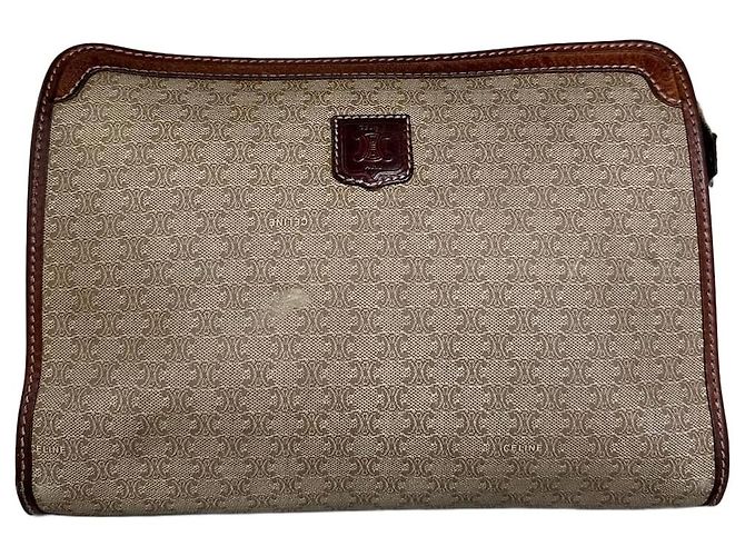 Edge Céline Vintage Celine Macadam Canvas Clutch Beige Braun