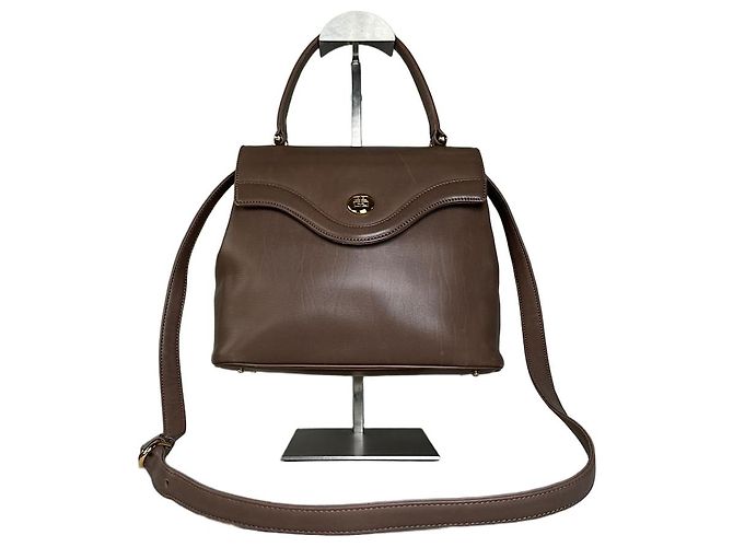 Vintage Givenchy Structured Leather Handbag Brown Gold Clasp