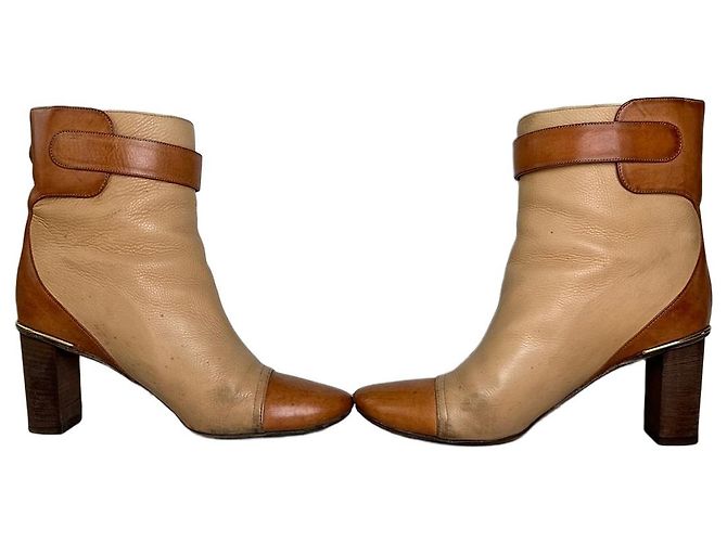 Chloé Vintage Chloe Leather Ankle Boots Beige Tan EU37