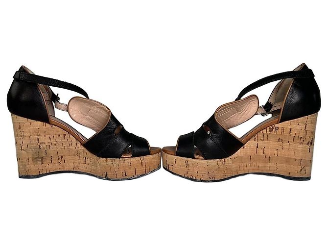 Chloé Sandali con zeppa in sughero e pelle vintage Chloe Nero EU38