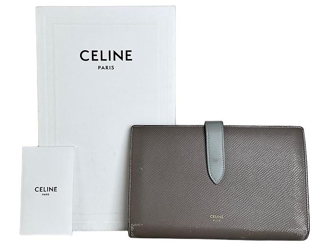 Edge Céline Vintage Celine Textured Leather Wallet Grey Silver