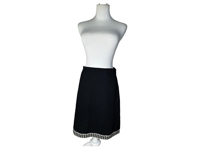 Gonna vintage Dior in misto cotone a quadri nera e bianca Nero