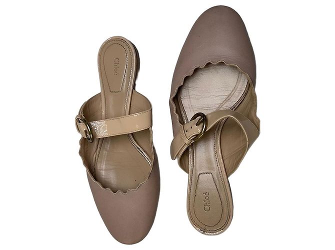 Chloé Vintage Chloe Leather Buckle Mules Blush Beige EU36