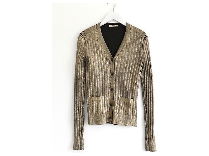 Prada Gold Metallic Rippstrick-Cardigan Spring 2004 Golden 